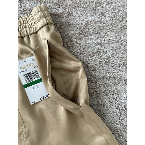 Michael Kors Satin Utility Cargo Pants Women’s Sz L Khaki pull on New - Picture 13 of 16